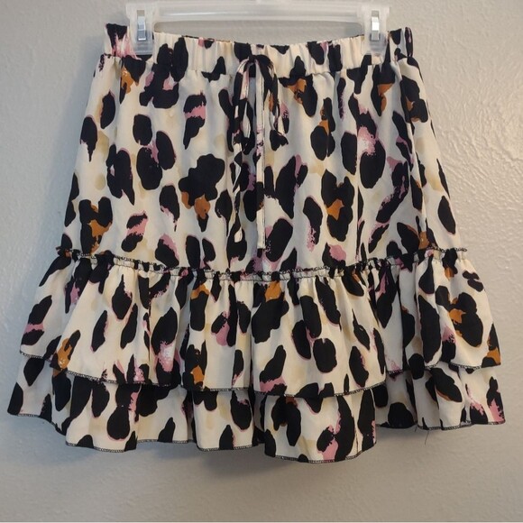 Leopard Print Tiered Ruffle Mini Skirt Size Large - Picture 1 of 11